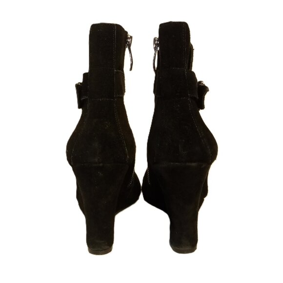 VINCE CAMUTO Booties  sz 6.5  DENA  Black  Suede  Side Zip  Strap/Buckle  Wedge - Picture 4 of 11